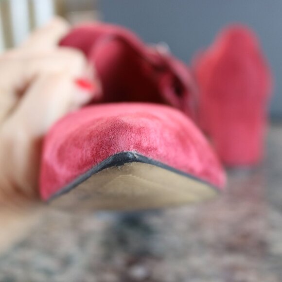 Wine Color Suede Heels by Mark Fisher, Carney Pumps.  8.5 M.  3" Block Heels - Picture 10 of 13